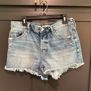 Blue High-Waisted Distressed Jean Shorts